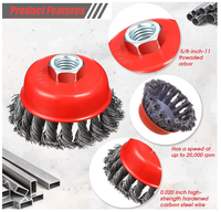 Brosse à fil d'acier DIY Genesis de 4 pouces avec tige filetée 5/8 pouces-11 pour nettoyage intensif, décapage de la rouille, polissage, abrasif OEM