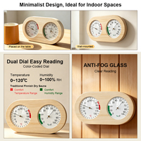 Thermomètre hygromètre mécanique en bois naturel à double cadran avec verre anti-buée pour sauna, serre, décoration murale