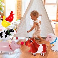 Lot de ballons brillants en forme d'animaux de la ferme, colorés et mignons, design dessin animé, décoration gonflable, poulet, canard, cochon, mouton