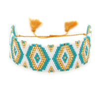 Bracelet en perles de verre style bohème Go2boho, tendance 2023, chaîne à pompons tissée, fait main, formes de diamants colorées, bijoux pour femmes