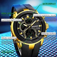 Montre sport numérique à quartz SANDA 6279 pour homme, multifonctionnelle, lumineuse, étanche, chronomètre, compte à rebours, alarme, chronographe