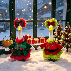 Christmas Goose Costume Outfit With <b>Bow</b> And Furry Trim Holiday Decor For Lawn Goose Statue - Product Image 1