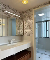 Armoire de salle de bain moderne en blanc crème, prête à l'emploi, avec comptoir en marbre, suspension personnalisée, mélamine MDF, avec lavabo