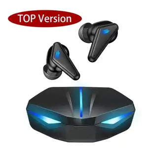 RGB earbud nirkabel dengan mikrofon tanam, earphone nirkabel tahan air waktu bermain panjang dengan casing pengisian daya cepat untuk bermain game