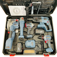 Ensemble d'outils électriques au lithium rechargeable multifonctionnel à usage domestique 5 pièces Perceuse à percussion à une main Meuleuse Clé à molette Scie