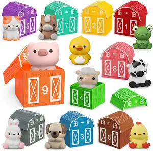 Toddler Montessori Learning Toys Counting Matching & Color Sorting Set Farm Animal Finger Puppets Barn Toy