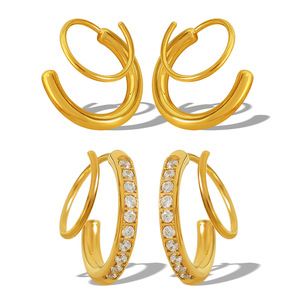 Pendientes de Aro Dobles Olivia de Acero Inoxidable con Baño de Oro PVD de 18K y Circonitas para Mujer |   Impermeable, Hipoalergénico y Resistente a la Decoloración - Product Image 6