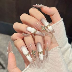 Nouveau produit lancé - Ongles pressés faits à la main, style mignon, œil de chat, points bruns rayés - Product Image 2