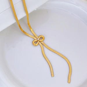 أقراط جديدة طويلة برباط من الفولاذ المقاوم للصدأ 18 قيراط مطلية بالذهب طقم مجوهرات للنساء - Product Image 2