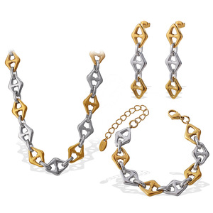 Stainless Steel Jewelry <b>Set</b> Geometric Irregular Design Gold Plated Women's Party Fashion <b>Bracelet</b> Necklace Earrings - Product Image 5