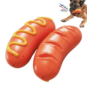 Custom Logo Sounding Squeaky Dog Chew Toy Molar Stick Hot Dog Sausage Dog Toys