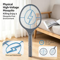 Raquette électrique anti-moustiques en gros, rechargeable, haute tension, filet de sécurité 3 couches, tue-moustiques écologique