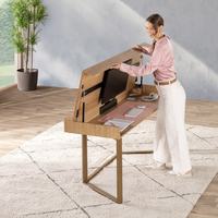 Table multifonctionnelle Odm avec écran numérique intégré, bureau réglable, structure en bois et métal, mobilier de bureau moderne