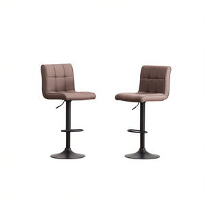 Ensemble de 2 tabourets de bar pivotants réglables en polyester taupe avec base ronde sur piédestal pour bar à domicile, design contemporain - Product Image 1