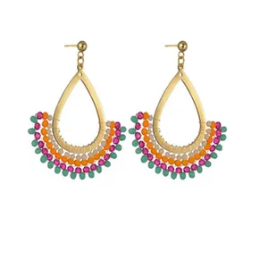 Water Drop Design Tassel Color Rice Bead Earrings Ladies Net Celebrity Street Trend Earrings Personality Wild Earrings