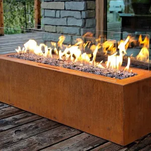 Outdoor Steel Natural Gas Burner Rectangle Firepit