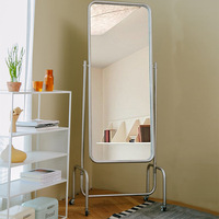 Miroir sur roulettes pleine longueur avec support chromé pour boutique de mariée, salon, dressing, décoration intérieure, vente en gros