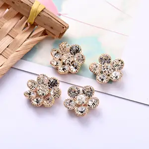 Custom Bling Rhinestone Button Fancy Metal Sewing Crystal Button Flower For Garment Accessories