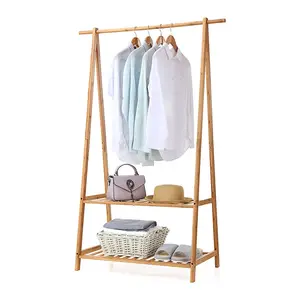 Legend Wholesale Bamboo Clothes Rack Portable Extra Large Garment Rack 2-Tire Storage Box Shelves For Entryway and Bed Room