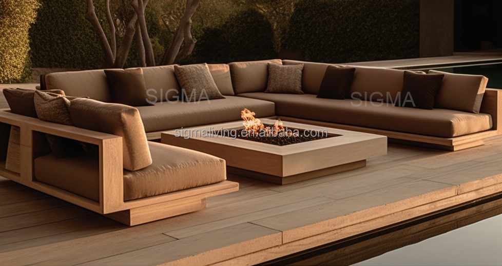 Customize luxury modern garden furniture set teak wooden outdoor hotel modern outdoor sofa