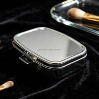 Miroir cosmétique pliable double face personnalisable en métal chromé avec séparateur de poudre et plateau pour correcteur, logo personnalisé 1x