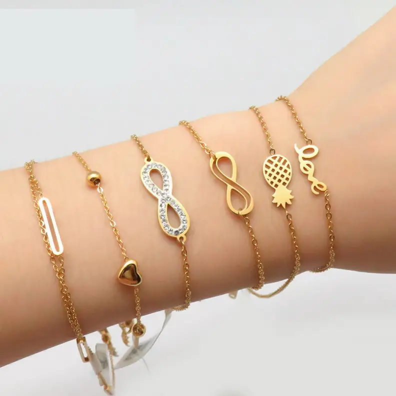 Chengfen-bijoux fins minimalistes, Bracelets à breloques variés, Bracelet personnalisé en acier inoxydable pour femmes, Bracelet en diamant pour Couples