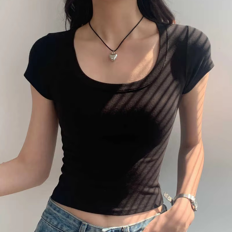 For Women's Cute Solid Fitness Training Short-sleeved Navel-baring Tight T-shirt Quick-drying Running