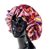 Double couche 100% Ruffle Large Bonnet en soie pour femmes Cheveux naturels Bonnet réversible en satin Bonnets de couchage