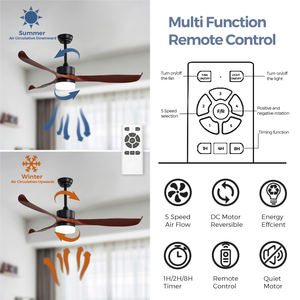 Ventilateur de plafond d'intérieur avec télécommande, moteur DC, 5 vitesses, 56 pouces, style nordique, avec lumière - Product Image 3