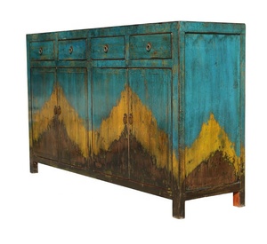 Armoire chinoise <span class=keywords><strong>ancienne</strong></span> de haute qualité en bois de pin ancien à quatre tiroirs et quatre portes peinte Dongbei - Product Image 3