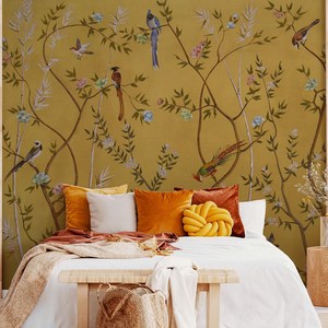 <span class=keywords><strong>Papel</strong></span> Tapiz Premium con Diseño de Hojas Doradas, Estilo Chinoiserie, con Aves <span class=keywords><strong>y</strong></span> <span class=keywords><strong>Flores</strong></span>, Mural Botánico <span class=keywords><strong>Pintado</strong></span> a Mano, Decoración de Interiores para el Hogar, Hotel, Sala de Estar - Product Image 5