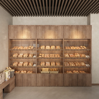 Conception d'intérieur de boulangerie sur mesure, présentoir à pain en bois, vitrine à gâteaux en verre, étagère LED, projet clé en main pour pâtisserie