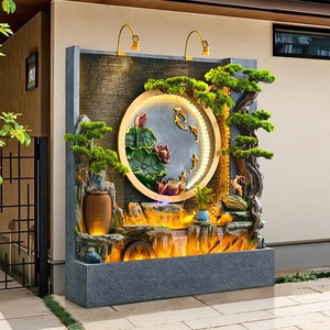 Grande Fontaine Murale Chinoise en Résine avec Cascade, Rocaille, Reliefs de Pino, Lotus et Carpes Koï, et Éclairage LED pour la Décoration de Hall et de Villa - Product Image 3