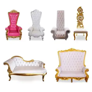 Kullanılan taht satılık kadife yüksek geri gelin damat kraliyet dekorasyon tasarım siyah düğün sandalyeleri kral ve kraliçe sandalyeler