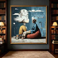 Peinture à l'huile abstraite sur toile, style surréaliste moderne, peinte à la main, avec figure créative et architecture, pour décoration de salon