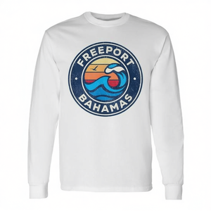 T-shirt a maniche lunghe Freeport Bahamas Vintage Nautical Waves - Product Image 2