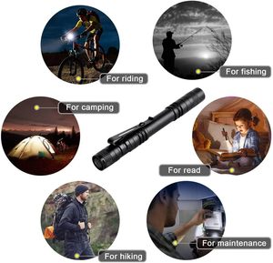 Aluminum Portable <b>LED</b> Flashlight <b>Powerful</b> Torch With Clip Mini Pen <b>Light</b> 2 AA <b>Battery</b> - Product Image 4