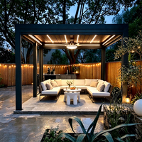 Pergola bioclimatique autoportante avec ventilateur de plafond et éclairage LED, pergolas bioclimatiques pour l'extérieur