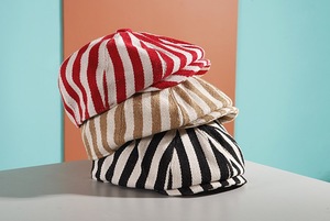 หมวกเบเร่ต์สไตล์วินเทจตะวันตก ลายทางหนา สำหรับฤดูใบไม้ผลิ ฤดูใบไม้ร่วง ฤดูใบไม้ตก  แบบเรียบง่าย สำหรับวัยรุ่นหญิงชาย - Product Image 6