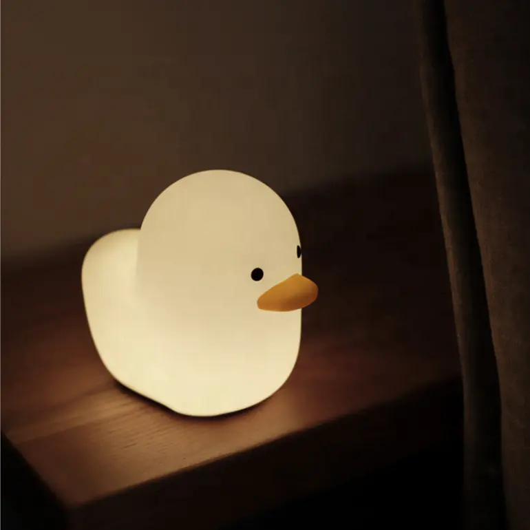 Biumart New Design Creative Silicone Baby Lamp Smart Soft Animal Duck Night Light For Children Kids Bedside
