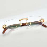 Gafas de Madera Sin Montura Borregls para Hombre, Monturas de Gafas Cuadradas Sin Marco de Diseñador, Gafas Ópticas de Lujo para Mujer 50251