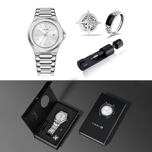 Black Luxury Men Diamond Calendar Quartz <strong>Watch</strong> <strong>Gift</strong> <strong>Set</strong> With Ring Brooch Wholesale Manufacturer - Product Image 2