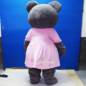 Costume de mascotte d'ours gris personnalisé, taille XL, robe rose, nœud, tenue de personnage de dessin animé, carnaval, fête commerciale, événement de la Saint-Valentin, marque - Product Image 3