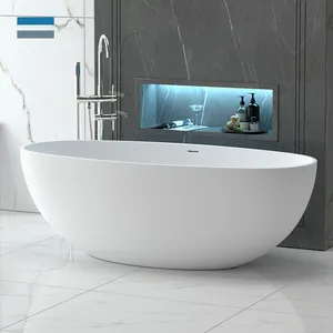 Vasca da bagno Freestanding acrilico facile manutenzione vasca da bagno in superficie solida vendita vasca ovale in resina di pietra artificiale bianca Hotel