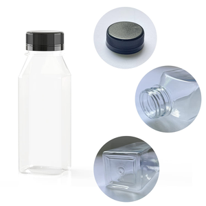 Bouteille de jus transparente vide de 350 ml sans BPA avec étiquette personnalisée, vente en gros de bouteilles de boissons carrées jetables en PET avec différents bouchons - Product Image 3