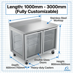 LuMa 201 304 Stainless Steel Display Refrigerated Counter with Glass Doors Commercial <b>Kitchen</b> <b>Prep</b> Fridge - Product Image 2