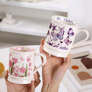 Креативная керамическая кофейная чашка с цветами бабочками, Высококачественная фарфоровая кружка, подарок для офиса, Женская французская винтажная 380 мл - Product Image 3