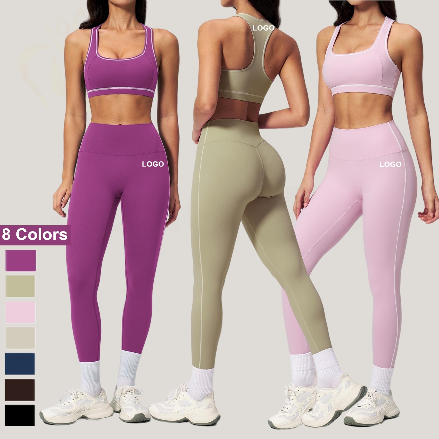 Active Wear Women Raceback Bra Leggings 2 Pieces Yoga Set High Waisted Soft Breathable Sportswear Workout Pilates Gym Clothes