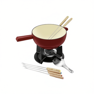 Juego de fondue de queso Belledone de 10 piezas con 6 tenedores codificados por colores, mangos de madera y protector contra salpicaduras - Product Image 2