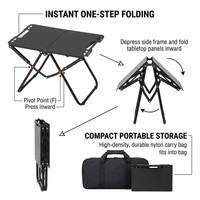 Table de camping pliante compacte, portable, ultralégère, avec plateau en aluminium, pliage en une étape, sac de transport inclus, durable, disponible en version OEM.